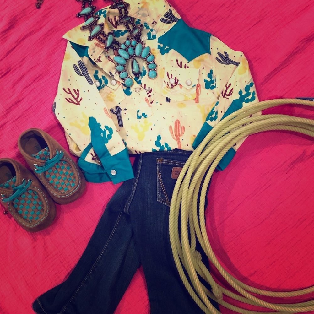 Wrangler Pearl Snap Cactus Onesie Cowgirl Baby
